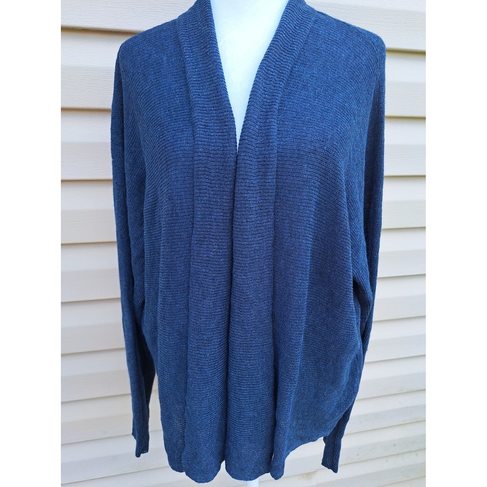 Eileen Fisher Women's Navy Blue Lyocel/Wool/Alpaca Open Front Knit Cardigan XL